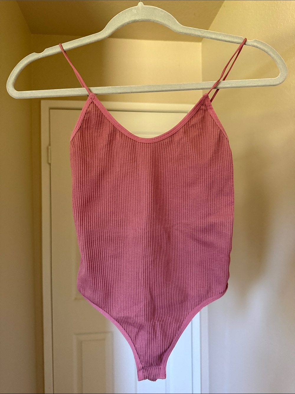 BDG Ribbed Pink Spaghetti-Strap Bodysuit